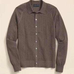 NWT Brooks Brothers Mini Cable Cotton Polo Cardigan Brown Sweater